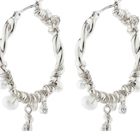 ANA pearl & crystal hoops silver-plated