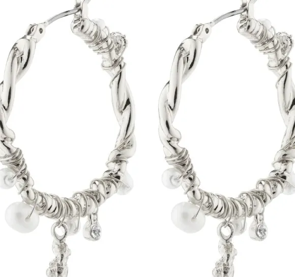 ANA pearl & crystal hoops silver-plated