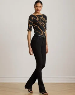 Belting-Print Cotton Boatneck Tee