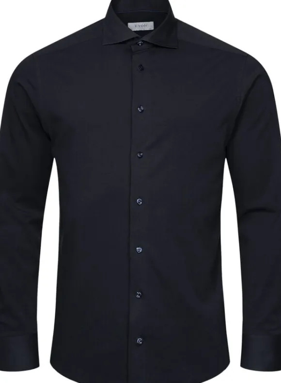 Contemporary Fit Navy Blue Solid Four-Flex Stretch Shirt