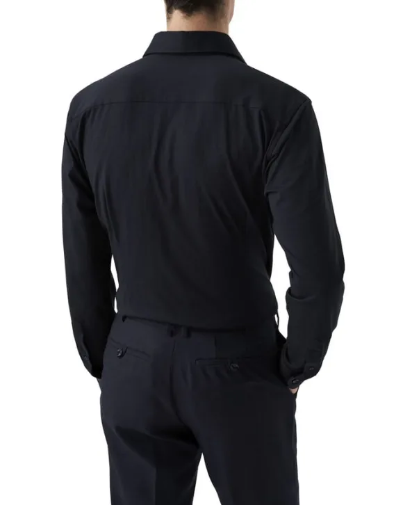 Contemporary Fit Navy Blue Solid Four-Flex Stretch Shirt