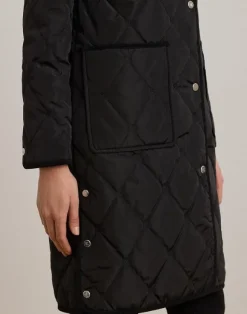 Corduroy-Trim Logo Quilted Hooded Coat