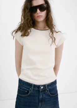 Cotton T-shirt with contrast piping
