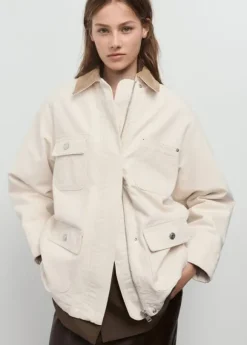 Denim parka with corduroy collar