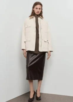 Denim parka with corduroy collar