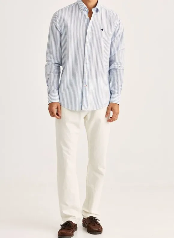 Douglas Linen Stripe Shirt-Classic Fit