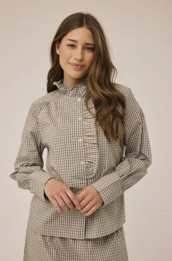 Ellen 4 Check Cotton Frill Shirt - 100% Cotton GOTS