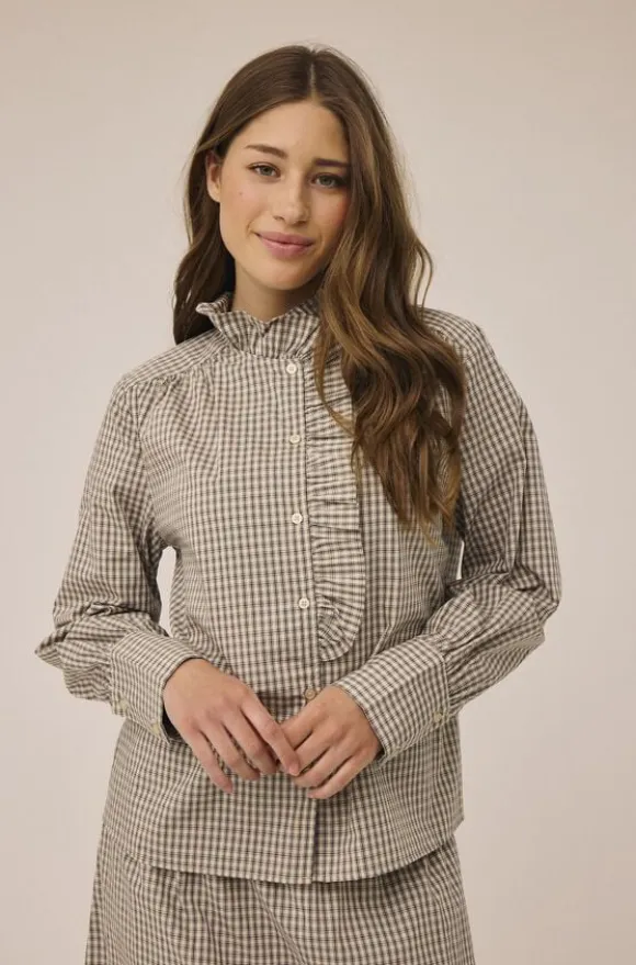 Ellen 4 Check Cotton Frill Shirt - 100% Cotton GOTS