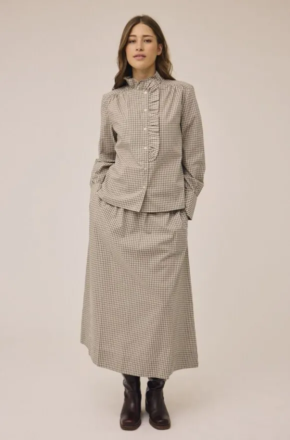 Ellen 4 Check Cotton Frill Shirt - 100% Cotton GOTS