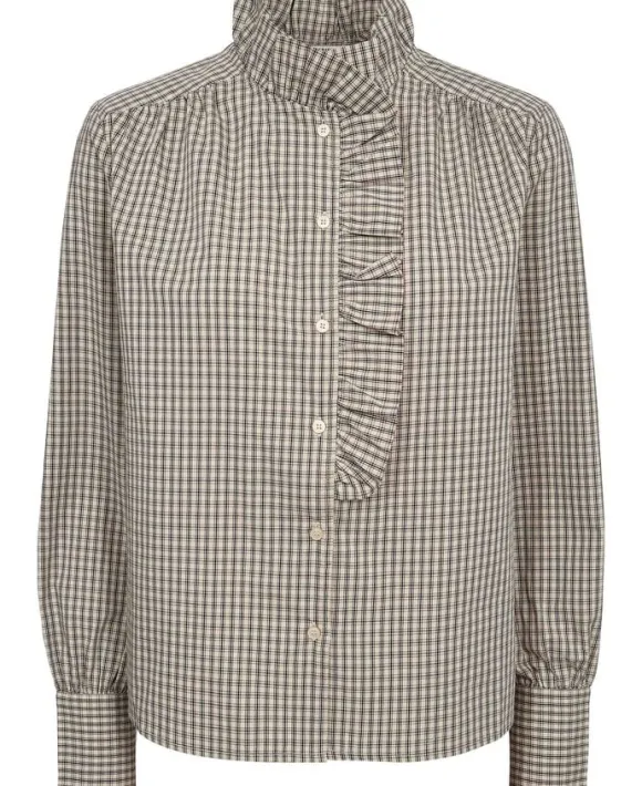 Ellen 4 Check Cotton Frill Shirt - 100% Cotton GOTS