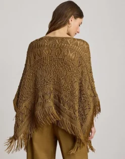 Fringe-Trim Pointelle Sweater Poncho