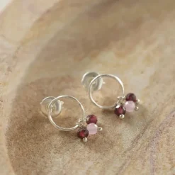 Genuine Garnet Rose Quartz Earrings SP