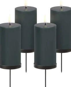 Giftbox w. spike, remote, LED pillar candle, Pine green, Smo