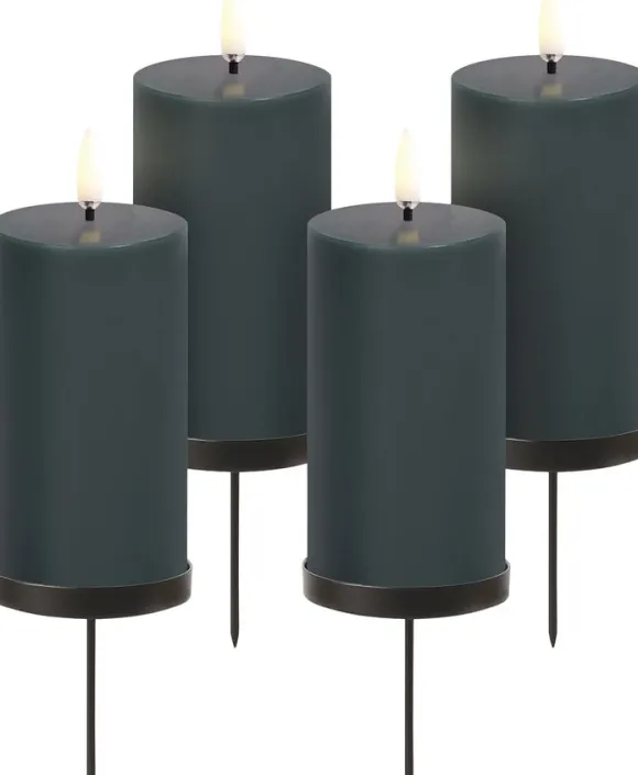 Giftbox w. spike, remote, LED pillar candle, Pine green, Smo