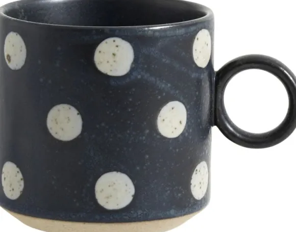 GRAINY cup w. handle, dark blue/ sand