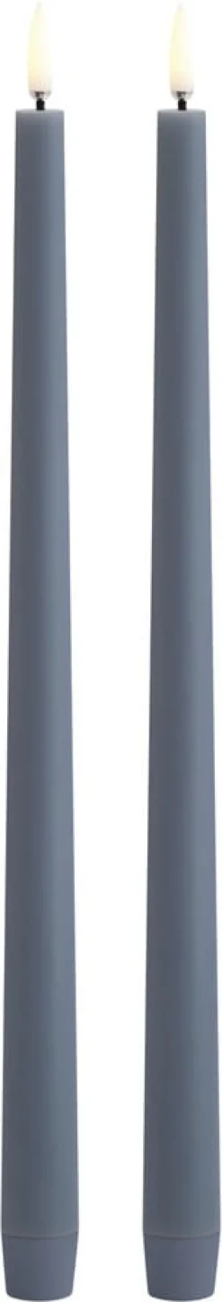 LED taper candle, Hazy blue, Smooth, 2,3x32 cm / 2-pack