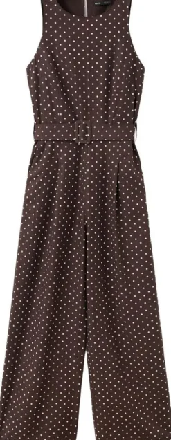 Linen jumpsuit with polka-dot belt