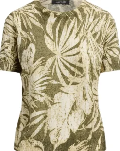 Palm-Frond-Print Short-Sleeve Sweater