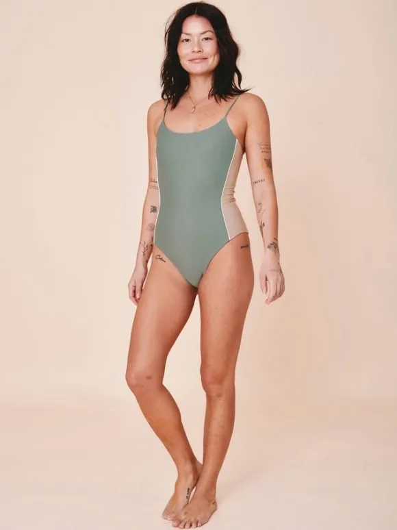Penida Colorblock badedragt - Army/Sand