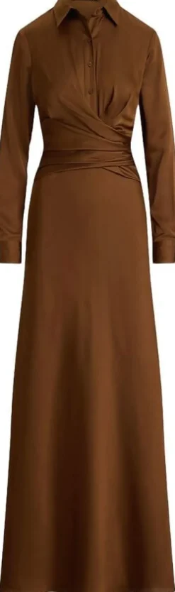 Pleated Button-Up Charmeuse Gown