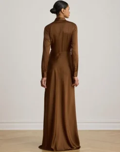 Pleated Button-Up Charmeuse Gown