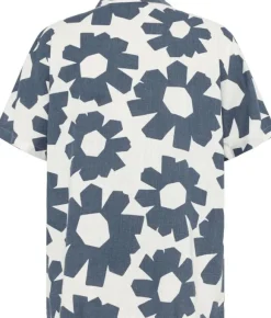 Relaxed linen-mix print short sleeve shirt