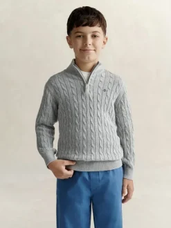 Shield Cotton Cable Half Zip Sweater
