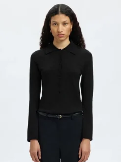 SLFLURA LS SLIM KNIT COLLAR NECK