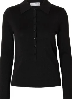 SLFLURA LS SLIM KNIT COLLAR NECK