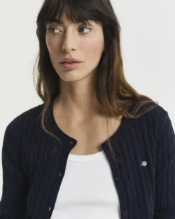 STRETCH COTTON CABLE CARDIGAN