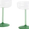 Tint Coupe Glass-Set of 2-Clear, jade light green and jade dark green