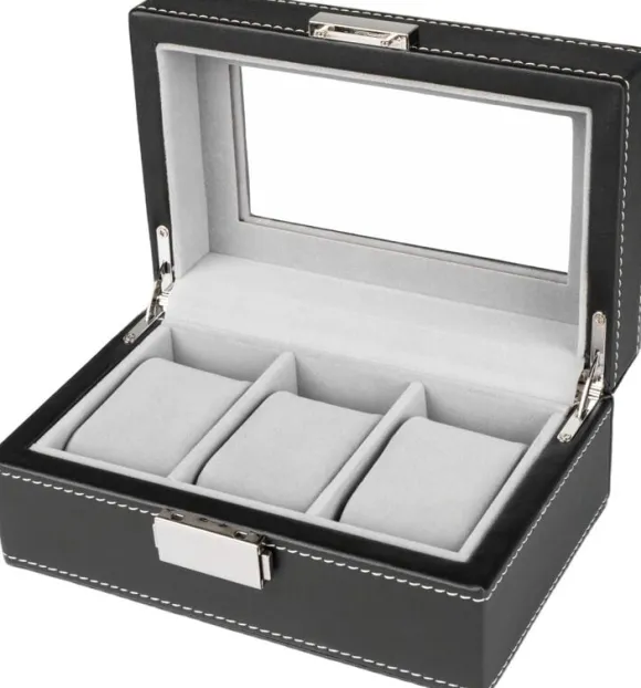 Watch Box 3 Watches Black Synthetic