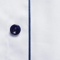 White Twill Shirt Dark Blue Details - Contemporary Fit