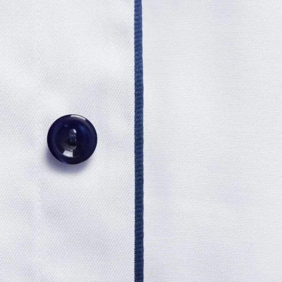 White Twill Shirt Dark Blue Details - Contemporary Fit