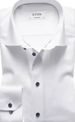 White Twill Shirt Dark Blue Details - Contemporary Fit