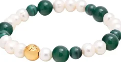 Women's Wristband with Pearls and Malachite