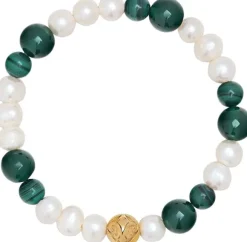 Women's Wristband with Pearls and Malachite