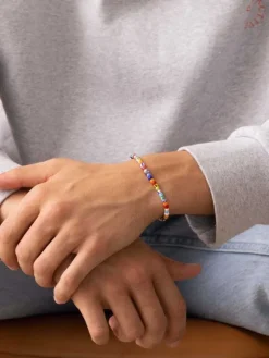 Wristband with Assorted Vintage Trifocal Beads and Silver